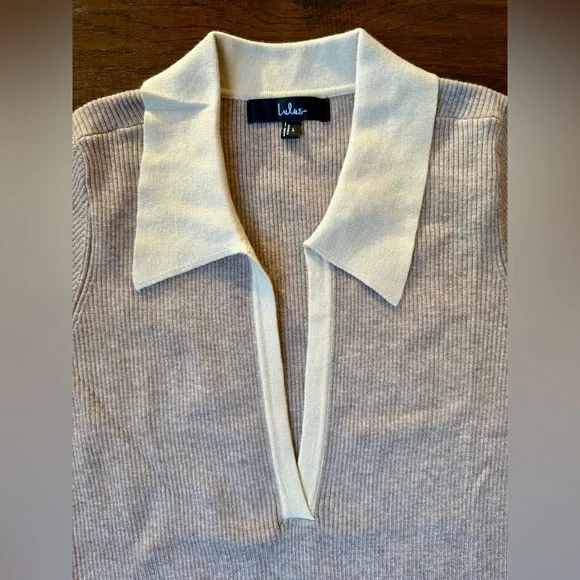 Lulus Taupe Block Midi Sweater Dress Ribbed Knit Collared Midi size L - Picture 5 of 12